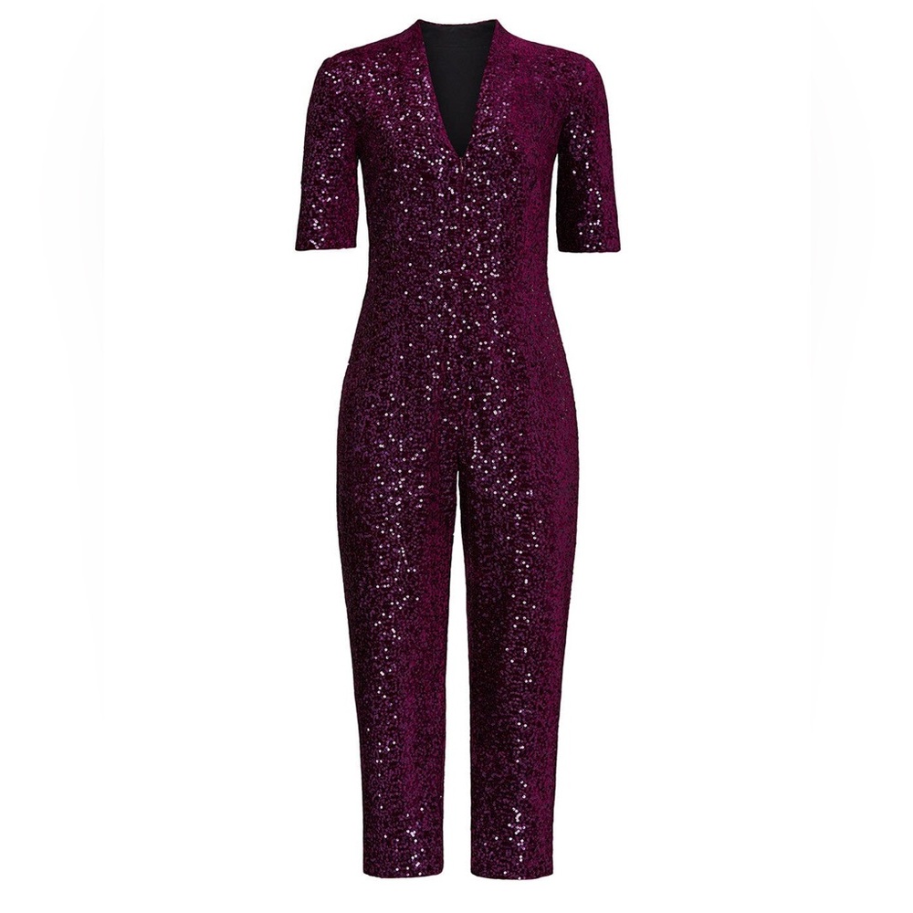 Amanda Uprichard maroon sequin jumpsuit